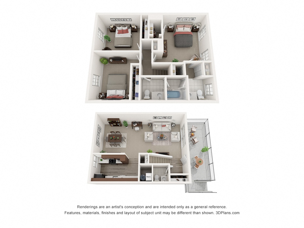 Floor plan for 3 beds, 1.5 baths, 1504 sqft